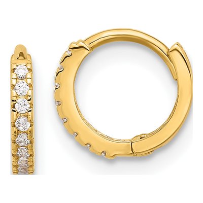 10K Yellow Gold Tiny CZ Hoop Earrings
