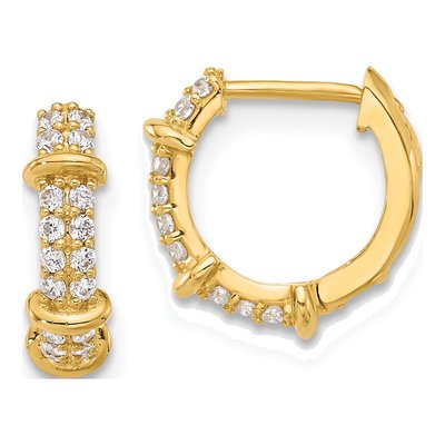 10K Yellow Gold CZ Hoop Earrings
