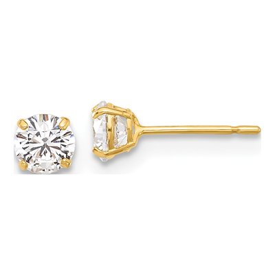10K Yellow Gold 4mm Round CZ Stud Earrings