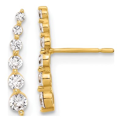 10K Yellow Gold Curved Bar CZ Dangle Earrings