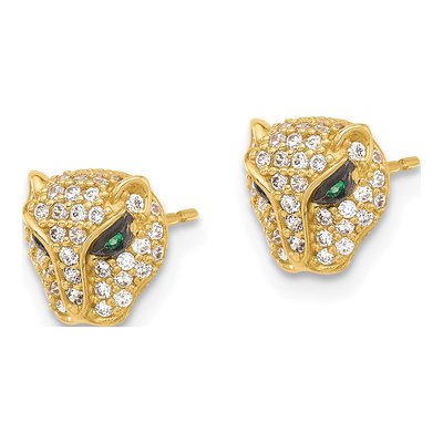 10K Yellow Gold Lioness Head CZ Stud Earrings – view 3