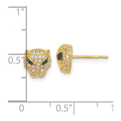 10K Yellow Gold Lioness Head CZ Stud Earrings – view 5