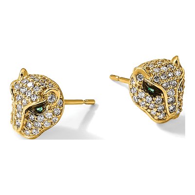 10K Yellow Gold Lioness Head CZ Stud Earrings – view 6