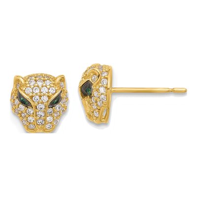 10K Yellow Gold Lioness Head CZ Stud Earrings