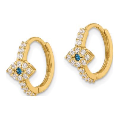10K Yellow Gold Evil Eye CZ Hinged Hoop Earrings – view 3