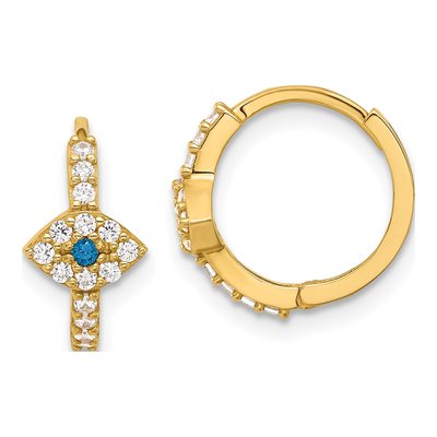 10K Yellow Gold Evil Eye CZ Hoop Earrings