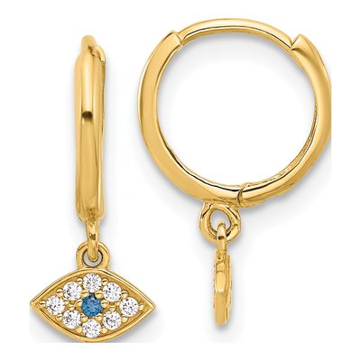 10K Yellow Gold Evil Eye CZ Hoop Earrings