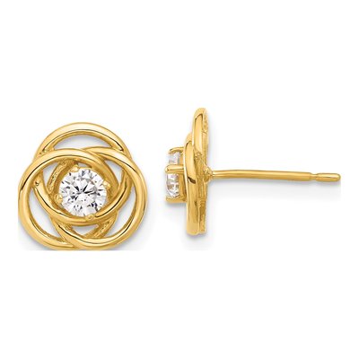 10K Yellow Gold Love Knot CZ Stud Earrings