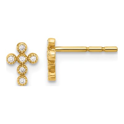 10K Yellow Gold CZ Cross Stud Earrings