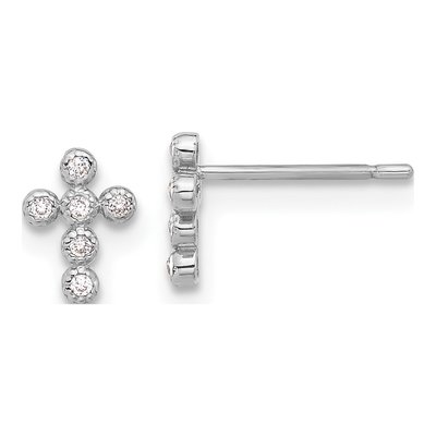 10K White Gold CZ Cross Stud Earrings