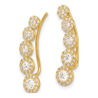 10K Yellow Gold 5-Stone CZ Ear Climbers Threader Earrings – view 3