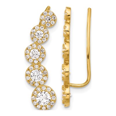 10K Yellow Gold 5-Stone CZ Ear Climbers Threader Earrings