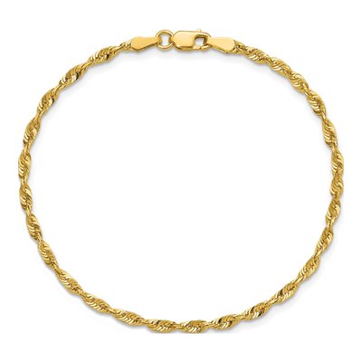 10K Yellow Gold 2.5mm Diamond-Cut Rope Chain Bracelet – view 5