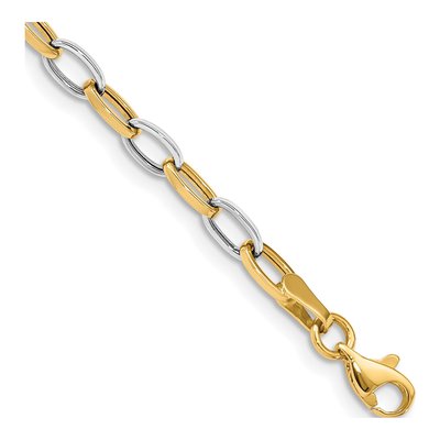 10K Two-Tone Gold 4mm Hollow Open Cable Link Chain Bracelet