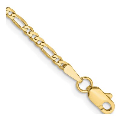 10K Yellow Gold 2.2mm Flat Figaro Chain Bracelet