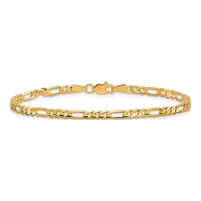 10K Yellow Gold 3mm Flat Figaro Chain Bracelet – view 2