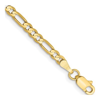 10K Yellow Gold 3mm Flat Figaro Chain Bracelet