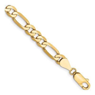 10K Yellow Gold 5.25mm Flat Figaro Chain Bracelet