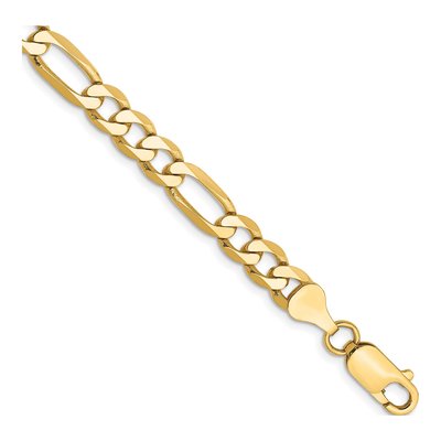 10K Yellow Gold 6.25mm Flat Figaro Chain Bracelet