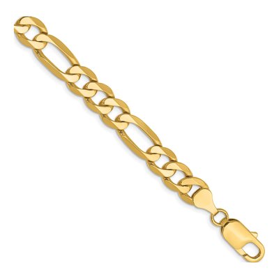 10K Yellow Gold 7.5mm Flat Figaro Chain Bracelet