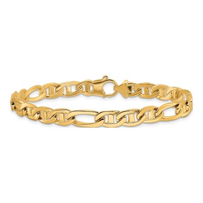 10K Yellow Gold 6.5mm Figaro Flat Anchor Chain Bracelet – view 4