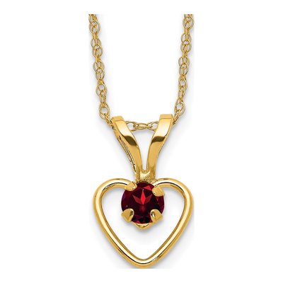 10K Yellow Gold Garnet Heart Birthstone Pendant Necklace