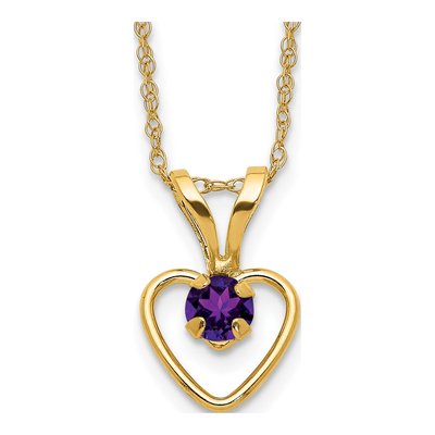 10K Yellow Gold Amethyst Heart Birthstone Pendant Necklace