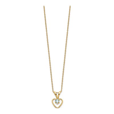 10K Yellow Gold Aquamarine March Heart Pendant Necklace – view 2
