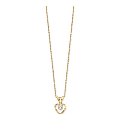 10K Yellow Gold White Topaz April Birthstone Heart Pendant Necklace – view 2