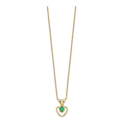 10K Yellow Gold Emerald May Heart Pendant Necklace – view 2