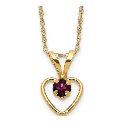 10K Yellow Gold Rhodolite Garnet Heart Pendant Necklace