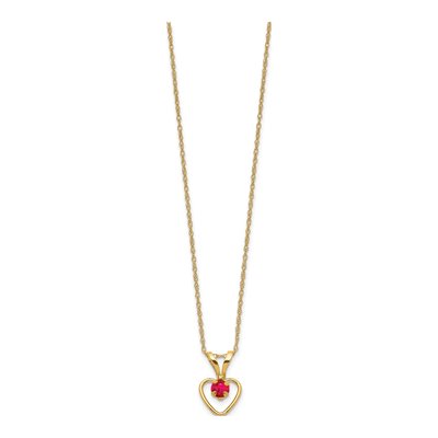 10K Yellow Gold Ruby July Heart Pendant Necklace – view 2