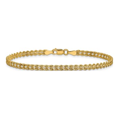 10K Yellow Gold 3mm Diamond-Cut Double Strand Rope Chain Bracelet – view 4