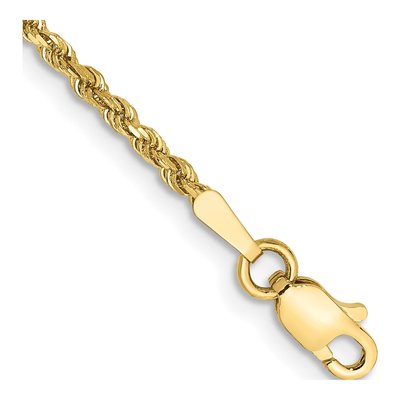 10K Yellow Gold 1.75mm Handmade Diamond-Cut Rope Chain Bracelet