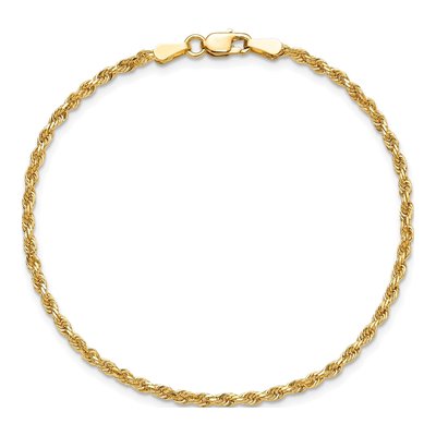 10K Yellow Gold 2mm Handmade Diamond-Cut Rope Chain Bracelet – view 5