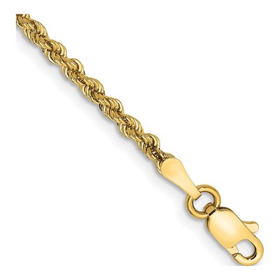 10K Yellow Gold 2.25mm Handmade Rope Chain Bracelet