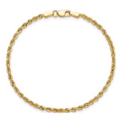 10K Yellow Gold 2.25mm Handmade Diamond-Cut Rope Chain Bracelet – view 5