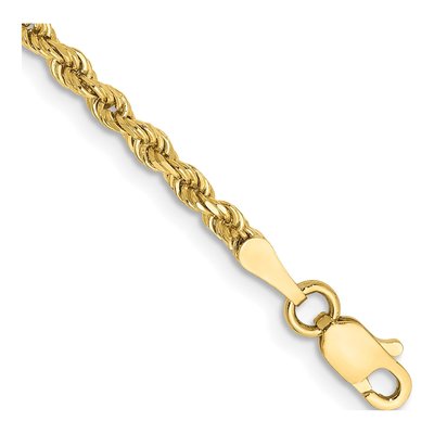 10K Yellow Gold 2.25mm Handmade Diamond-Cut Rope Chain Bracelet