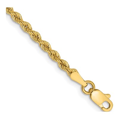 10K Yellow Gold 2.5mm Handmade Rope Chain Bracelet