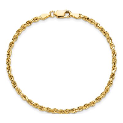 10K Yellow Gold 2.75mm Handmade Diamond-Cut Rope Chain Bracelet – view 5