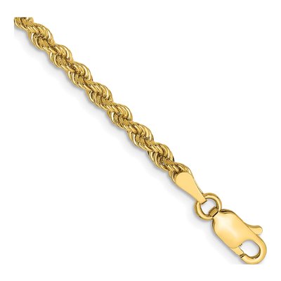 10K Yellow Gold 2.75mm Handmade Rope Chain Bracelet