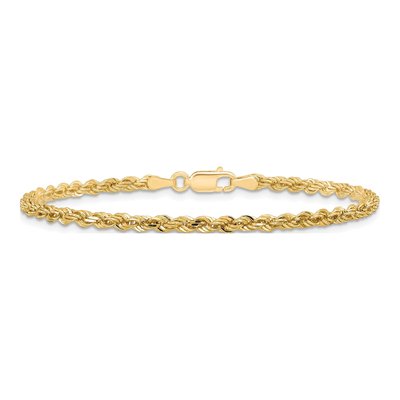 10K Yellow Gold 3mm Handmade Diamond-Cut Rope Chain Bracelet – view 3