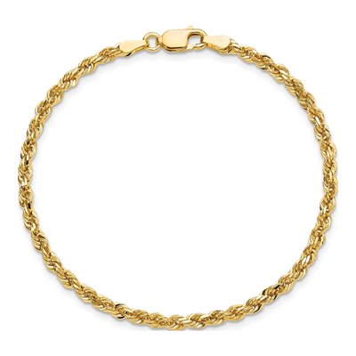 10K Yellow Gold 3mm Handmade Diamond-Cut Rope Chain Bracelet – view 4