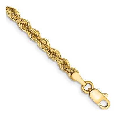 10K Yellow Gold 3mm Handmade Rope Chain Bracelet