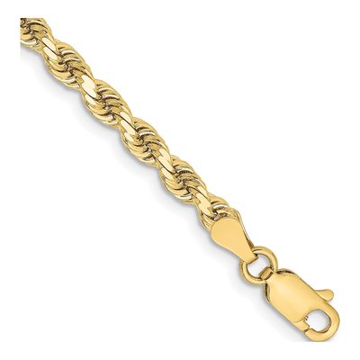 10K Yellow Gold 3.25mm Handmade Diamond-Cut Rope Chain Bracelet