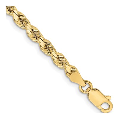 10K Yellow Gold 3.75mm Diamond-Cut Rope Chain Bracelet