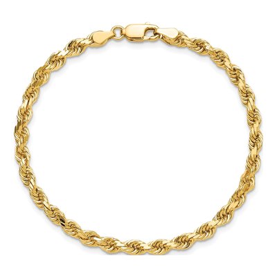 10K Yellow Gold 4mm Handmade Diamond-Cut Rope Chain Bracelet – view 5