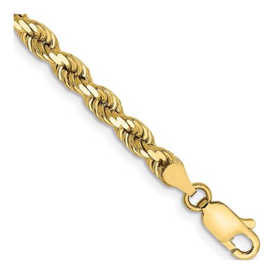 10K Yellow Gold 4mm Handmade Diamond-Cut Rope Chain Bracelet