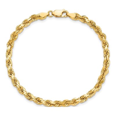 10K Yellow Gold 4.25mm Diamond-Cut Rope Chain Bracelet – view 5