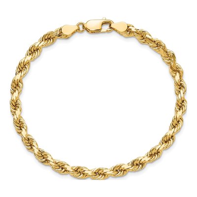 10K Yellow Gold 4.5mm Diamond-Cut Rope Chain Bracelet – view 5